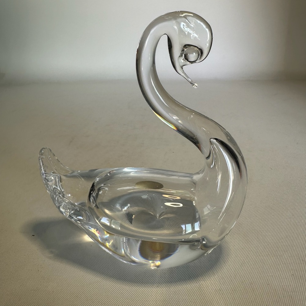 Vintage Vilca Swan Figurine Paperweight Clear 24% Lead Crystal Italian Art Glass